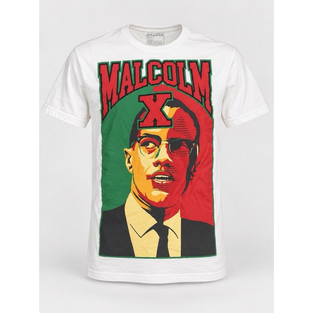 REASON Malcolm X Men’s Small White Graphic T-Shirt 100% Cotton Made Mexico